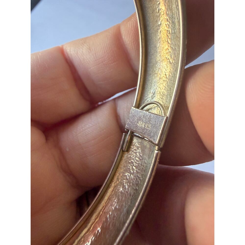 Vintage Sterling Silver Sand Blasted Bangle Bracelet Chevron 925 - Picture 10 of 11